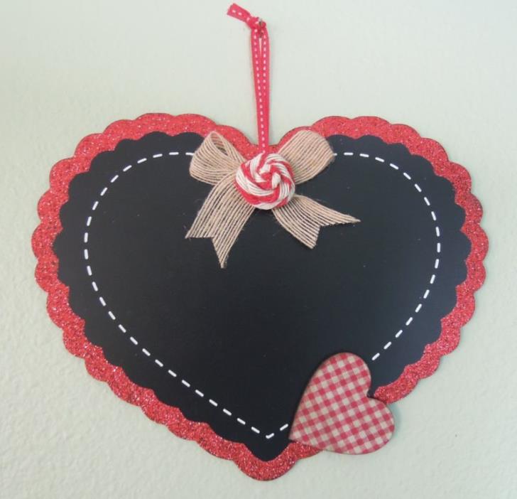 Valentine’s CHALK BOARD HEART wall/door Decoration Hanging w/  Burlap Trim