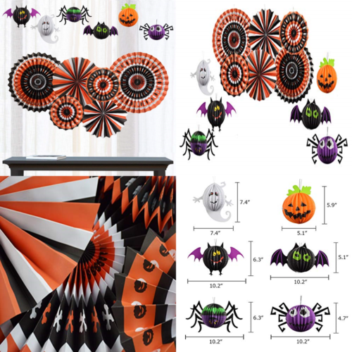 Halloween Party Supplies 12 Pcs Favor Decorations WHITE BLACK ORANGE Paper Fans