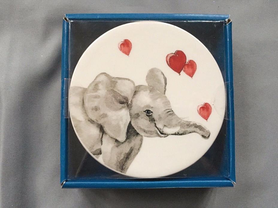 NEW Pier 1 Imports Valentine's Day Ceramic ELEPHANT & RED HEARTS COASTERS 4 MIB