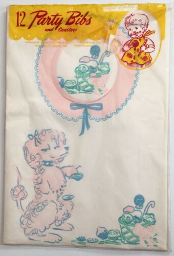 Vintage Pink Poodle Child Baby Party Bibs /coasters Sealed 12 Pack