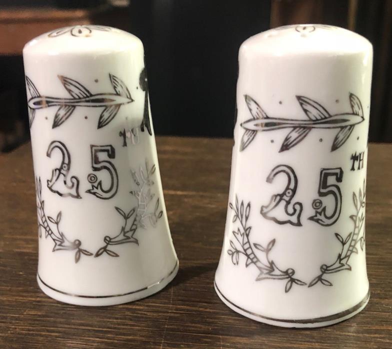 Lefton 25th Silver Wedding Anniversary Salt and Pepper Shakers 1957 Collectible