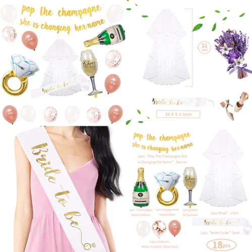Bachelorette Party Decorations Kit Bridal Shower Supplies Bride To Be Sash+Veil