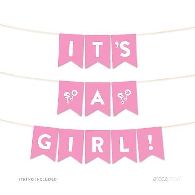 It's A Girl! Pink Girl Baby Shower Hanging Pennant Garland Party Banner