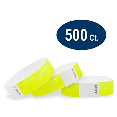 500 Pack Paper Wristbands For Events Neon Yellow 3/4