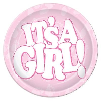 Beistle It's A Girl Plates, 23cm , Pink/White. Free Delivery