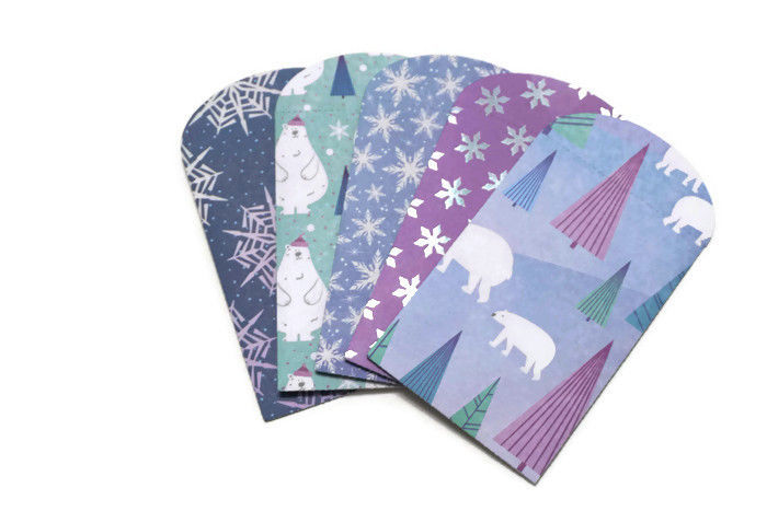 Set of 5 Gift Card Holders / Mini Christmas Envelopes / polar bears & snowflakes