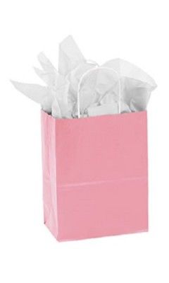 Paper Shopping Bags 25 Light Pink Medium Merchandise 8 ¼” x 4 ¾” x 10 ½” Gift