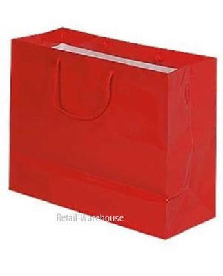Large Paper Euro Tote Bags 100 Red Glossy Gift Shopping 16 x 6 x 12 Handles