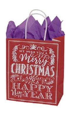 25 Christmas Chalkboard Paper Shopping Bags Gift  8 ¼” x 4 ¾” x 10 ½” Red Cub