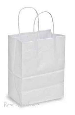 Paper Bags 100 White Kraft Shopping 8 ¼” x 4 ¾”  x 10 ½” Gift Merchandise