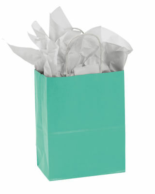 Paper Shopping Bags 25 Turquoise Blue Medium Merchandise 8 ¼” x 4 ¾” x 10 ½ Gift