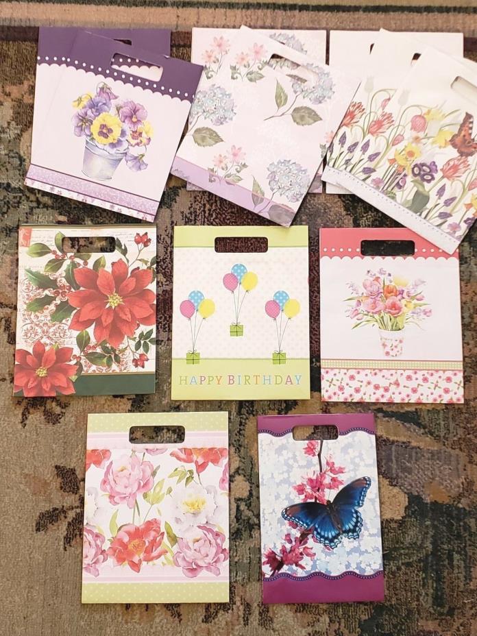 LOT OF 12 Floral & Butterfly GIFT BAGS W/Handles Various Occasions 9