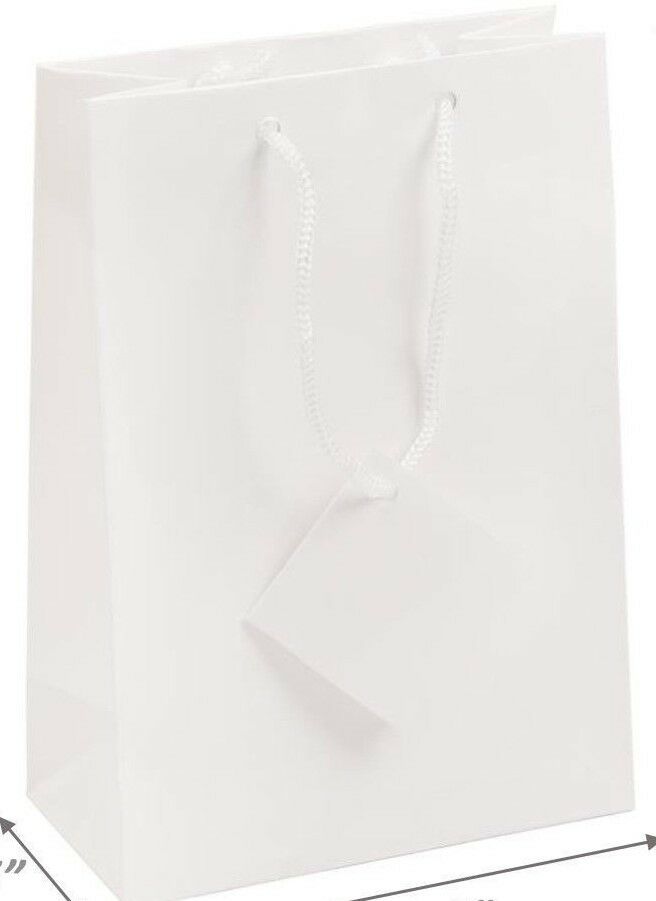 White Gift Bags -Medium - Glossy Finish - Lot of 12