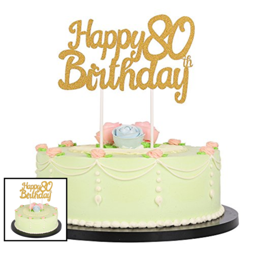 Gold Glitter Happy Birthday 80Th Cake Topper Party Decoration Sup Kitchen