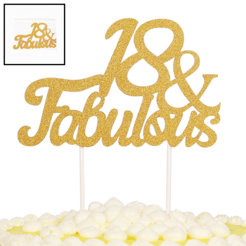 Gold Glitter 18 & Fabulous Cake Topper Wedding Birthday Anniversary Party Cupcak