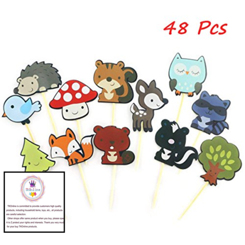 48Pcs Paper Woodland Creatures Theme Cupcake Toppers Forest Animals Cake Picks K
