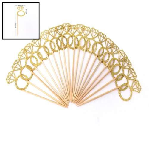 20Pcs GOLD Glitter Diamond Ring Cupcake Toppers Party Picks FREE SHIPPING