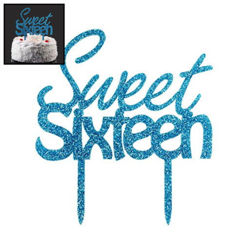 Sweet Sixteen Cake Topper BLUE Color Acrylic Happy 16Th Birthday Party Deco