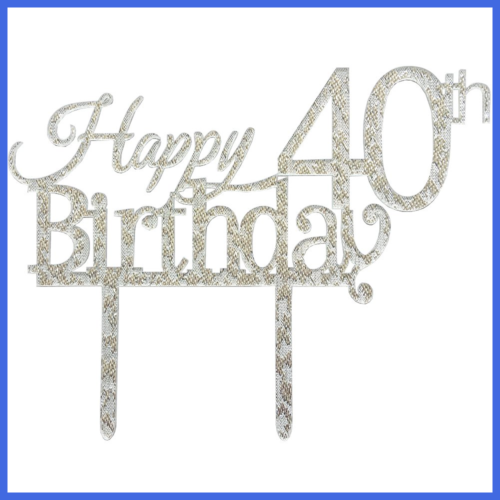 Glitter SILVER Acrylic Happy 40Th Birthday Cake Topper 40 Party Cupcake Decor
