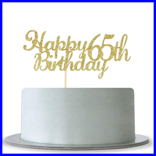 Happy 65Th Birthday Cake Topper GOLD Glitter Hello 65 65&Fabulous Anniversary Pa