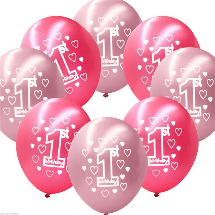 10 Per Set Pink Girl 1st Birthday Printed Pearlised Balloons Christmas
