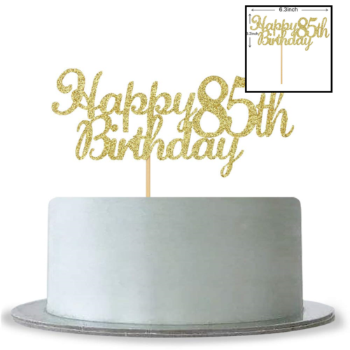Happy 85Th Birthday Cake Topper GOLD Glitter Hello 85 85& Fabulous Anniversary P