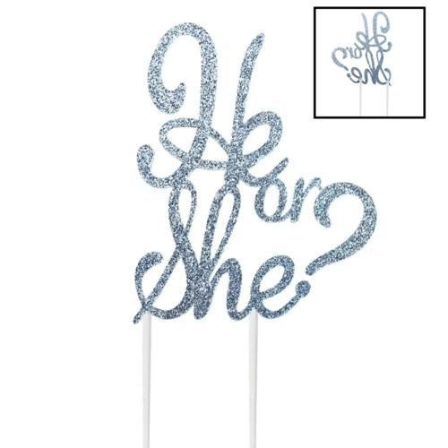 Handmade Gender Reveal Cake Topper Decoration He Or She Made In USA W Double Sid