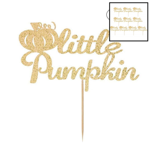 Little Pumpkin GOLD Glitter Cake Toppers Cupcake Picks For Halloween Thanksgivin