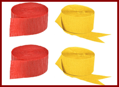 Red & GOLD YELLOW Crepe Paper Streamers 2 Rolls Each Color MADE IN USA