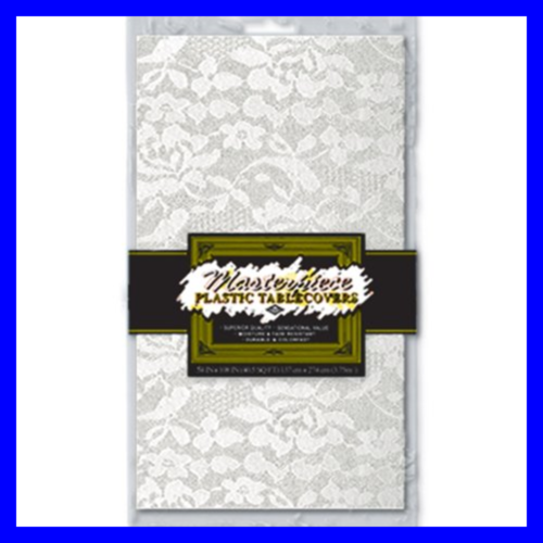Masterpiece Plastic Lace Rectangular Tablecover WHITE Party Acces One Size