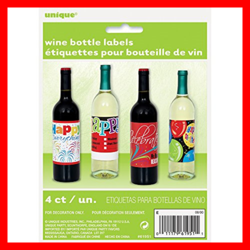 Happy Birthday Wine Bottle Labels 4Ct Multicolor FREE SHIPPING Kitchen