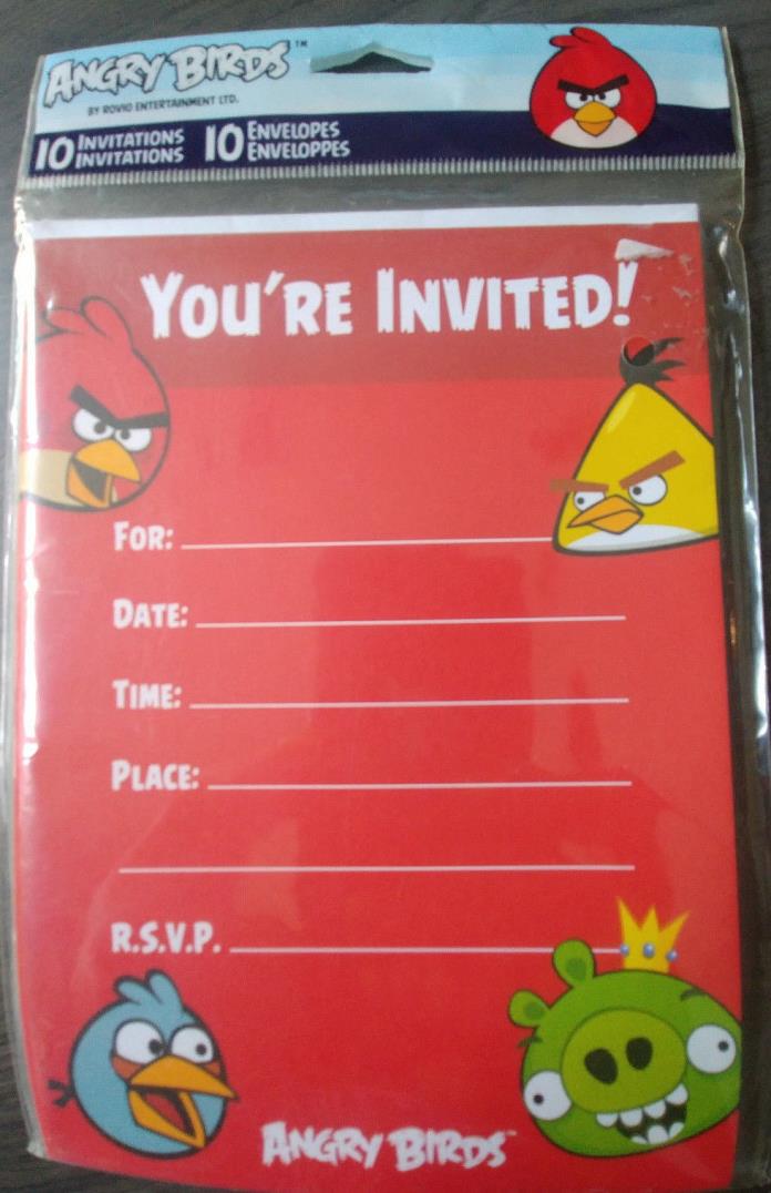 ANGRY BIRDS 10 Invitations Party Kids Cards Envelopes ROVIO ENTERTAINMENT