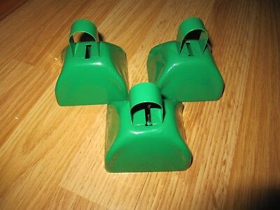 Lot of  3 Green Metal Cowbell Noisemakers