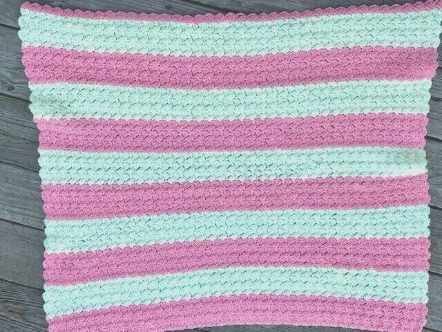 vintage striped Throw Lap Blanket 31x28 quilt crochet baby pink yellow small