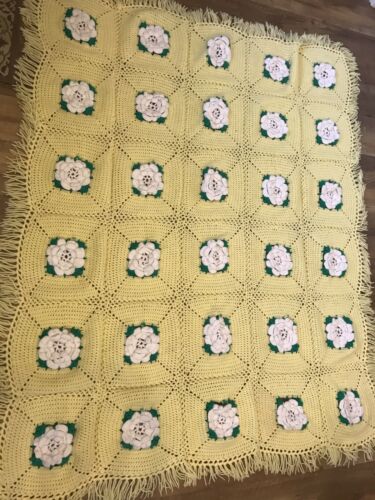 UNIQUE HANDMADE CROCHET Quilt  3D Raised ROSES AFGHAN 54