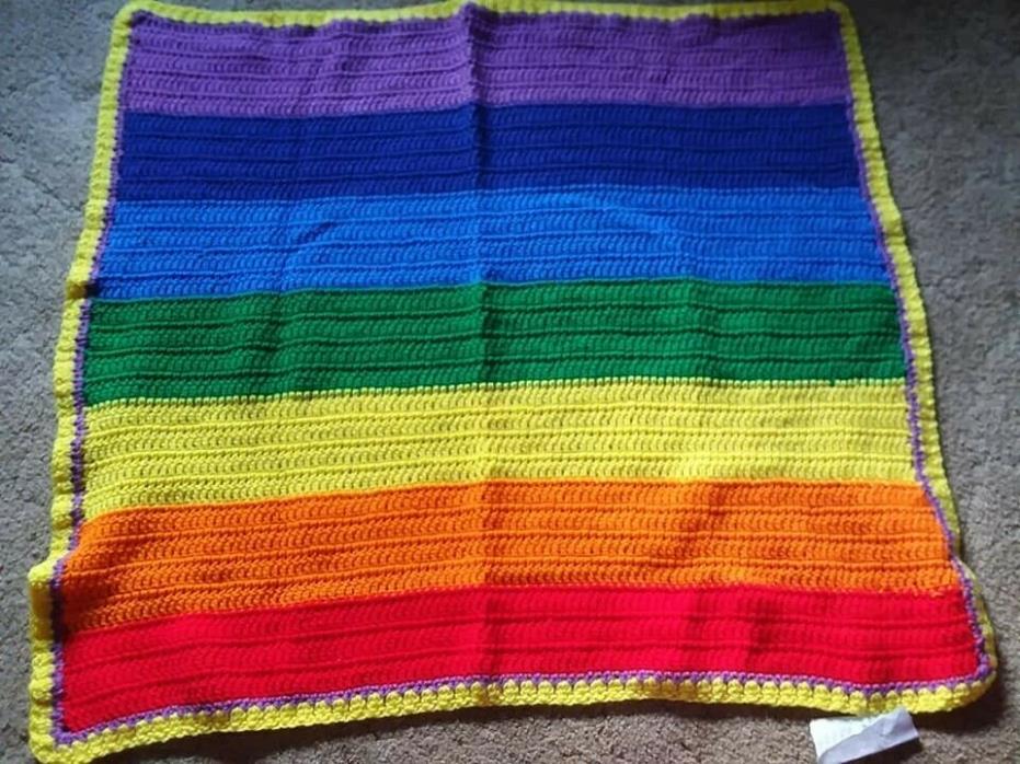 Homemade Crocheted Lap Blanket...Rainbow Colors...33 x 40.