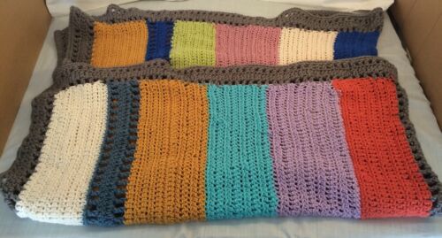 Blanket Throw Afghan Crochet Striped Multi-color 28 X 34