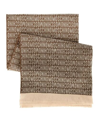 Moschino Italian Wool Logo Throw Blanket (Tan/Brown) Reg. $495