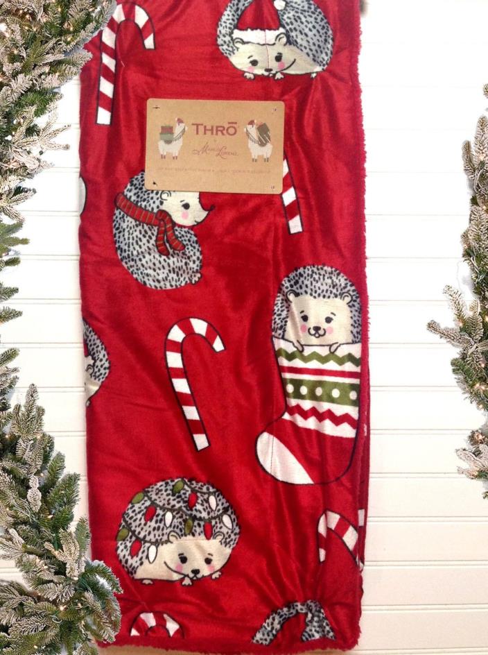 Hedgehogs Stocking Candy Cane Throw Blanket With Sherpa Christmas Marlo Lorenz