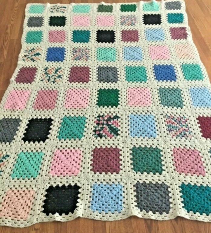 Handmade Granny Square Crochet Afghan Throw Blanket Easter Pastel Multi Color