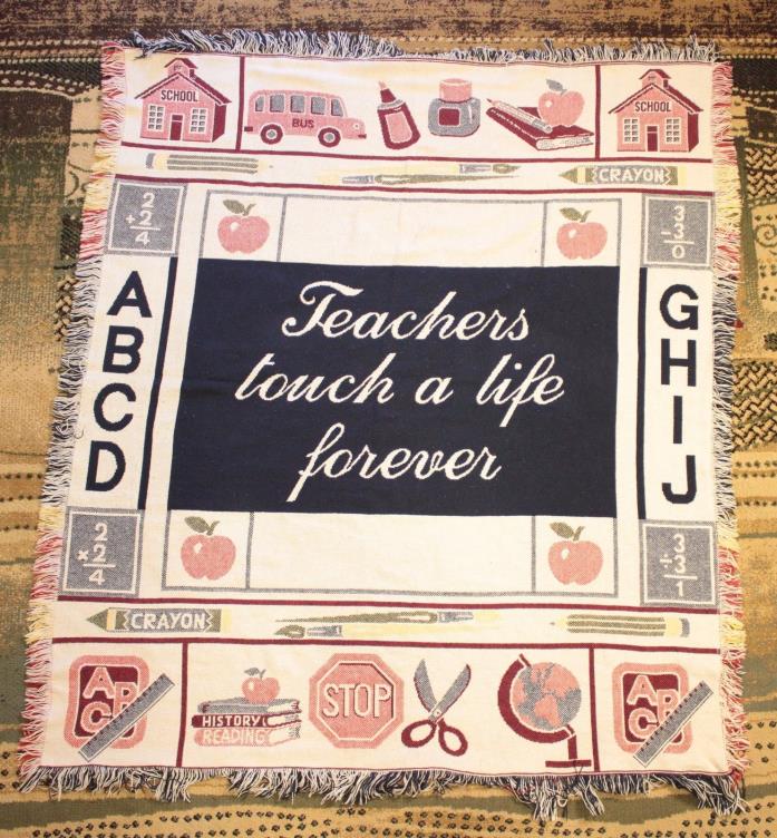 Teacher Tapestry Throw Blanket Wall Hanging Touch a Life Forever Bus ABC Scissor