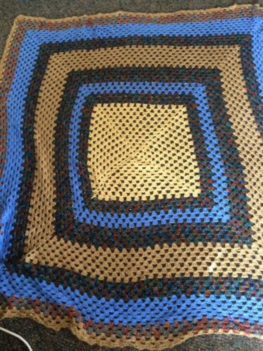 Beautiful Hand Crochet Blanket In Browns, Rust And Blues With Bead Detail  59x67