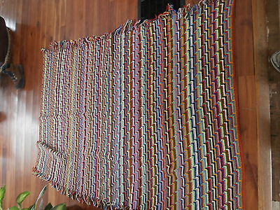 Vintage MCM Afghan Couch Throw Bedspread Handmade Multi Color Herringbone