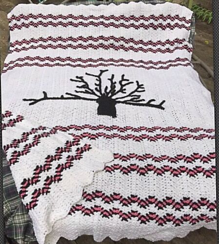 Shabby Chic Tree of Life Crocheted Blanket Throw Afghan Bedspread 75 X 54
