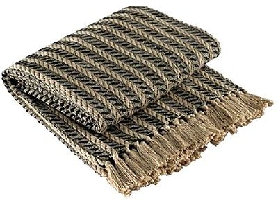 PARK DESIGNS THROW BLANKET CABLE COVERLET AFGHAN FARMHOUSE STYLE THROW BLACK/TAN