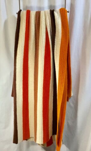 Afghan~Retro 70's~Orange Brown Stripe~Crochet~80 x 60