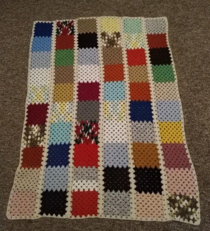 Vintage Granny Square Crochet Afghan Retro Throw/Lap Blanket 50