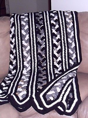 AFGHAN, hand crocheted, Multi color,black,white,grey, 47