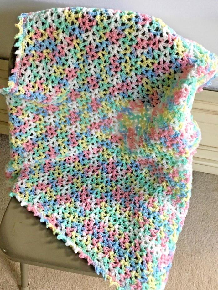 Handmade Crochet Baby Crib Blanket 33 x 33 Pink Blue Yellow Mint Green White
