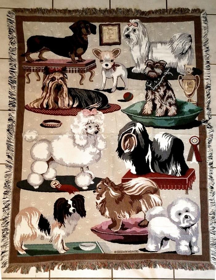 USA Made NWOT – Assorted Dogs Posing Goodwin Weavers Tapestry Afghan Blanket